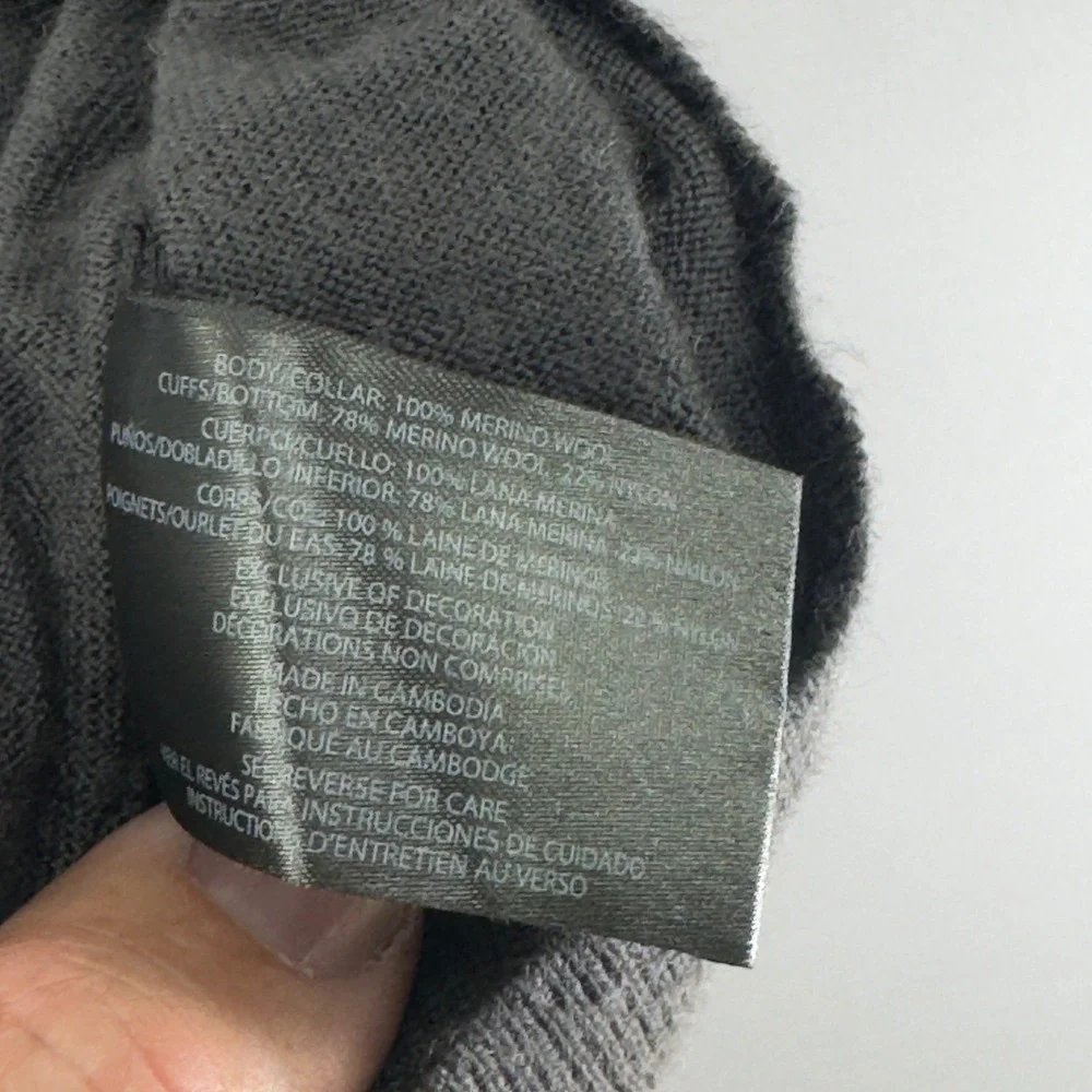 Banana Republic Mens XXL Charcoal Gray Merino Wool Crewneck Pullover Sweater